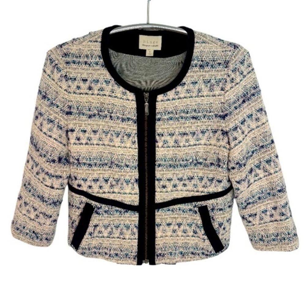 HINGE BLUE & WHITE WOOL BLEND BLAZER, SIZE M
